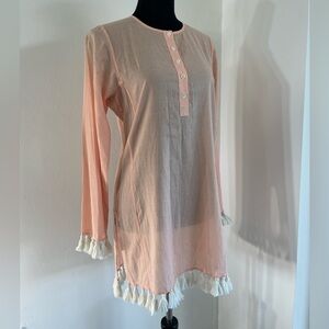 Tory Burch Sandy Beach Tunic Coverup – Orange Stripe with Tassels, Size XS (NWT)